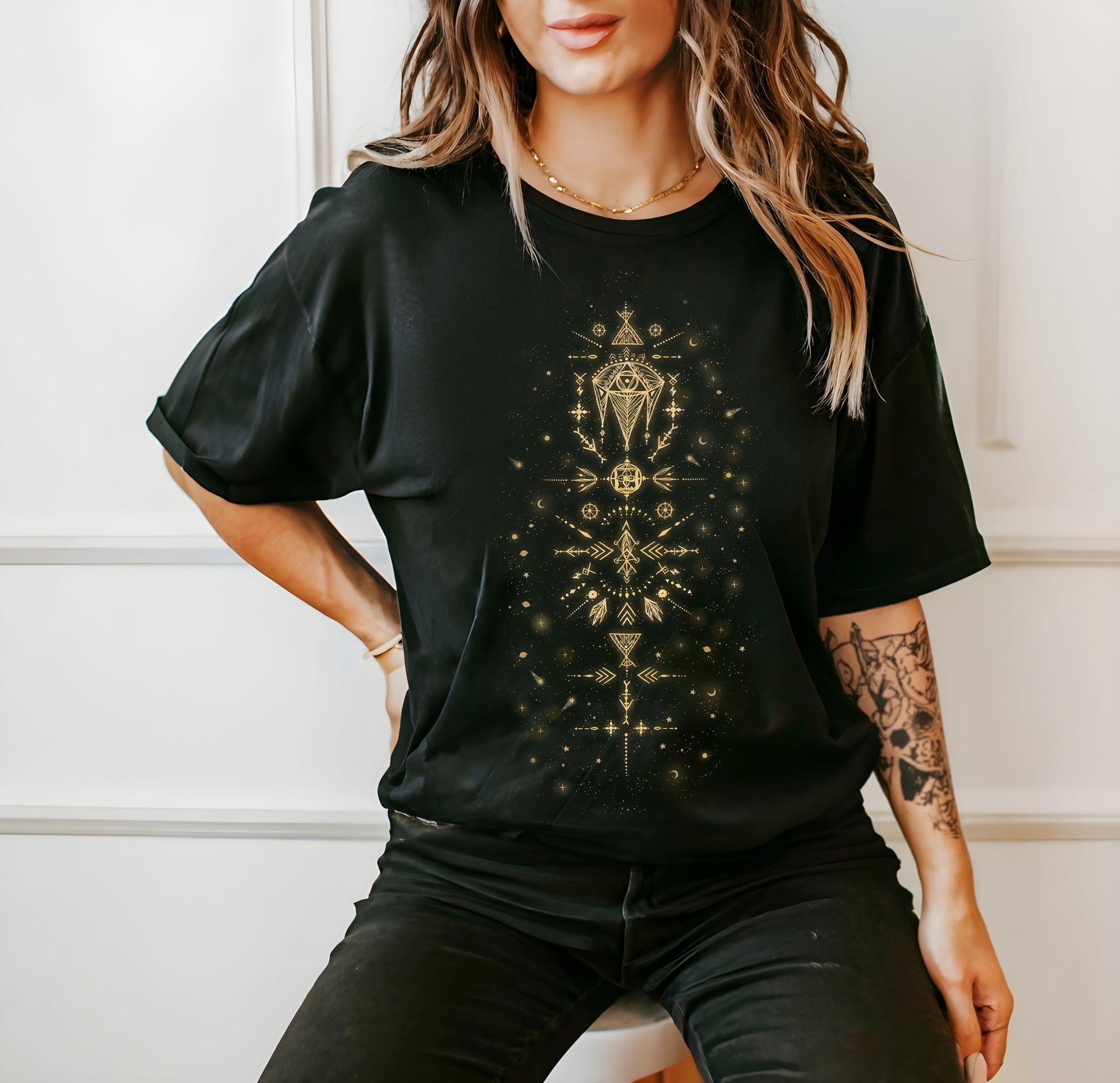 tribal-tshirt-golden-goddess-black-gold